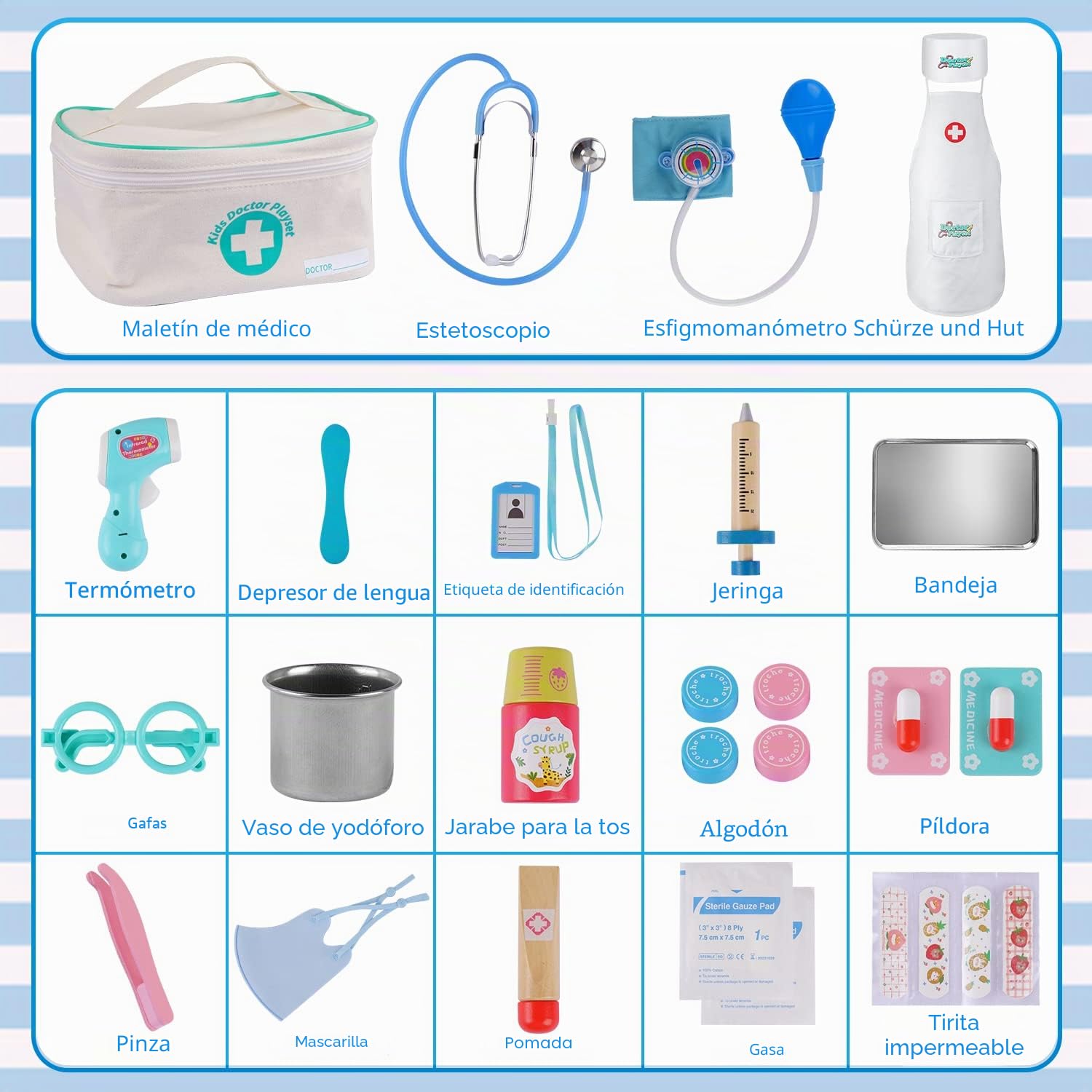 EFO SHM Maletin Medicos Juguete Madera Accesorios Juego de rol Regalos Doctora Juegos de Imitacion Regalos para Niñas Niños 3 4 5 6 Años