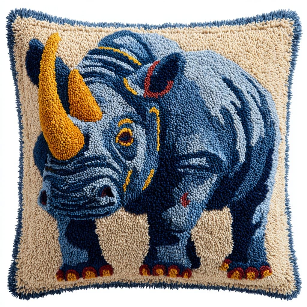WallustrioaW Latch Hook Kits Pillow,Animal Rhinoceros