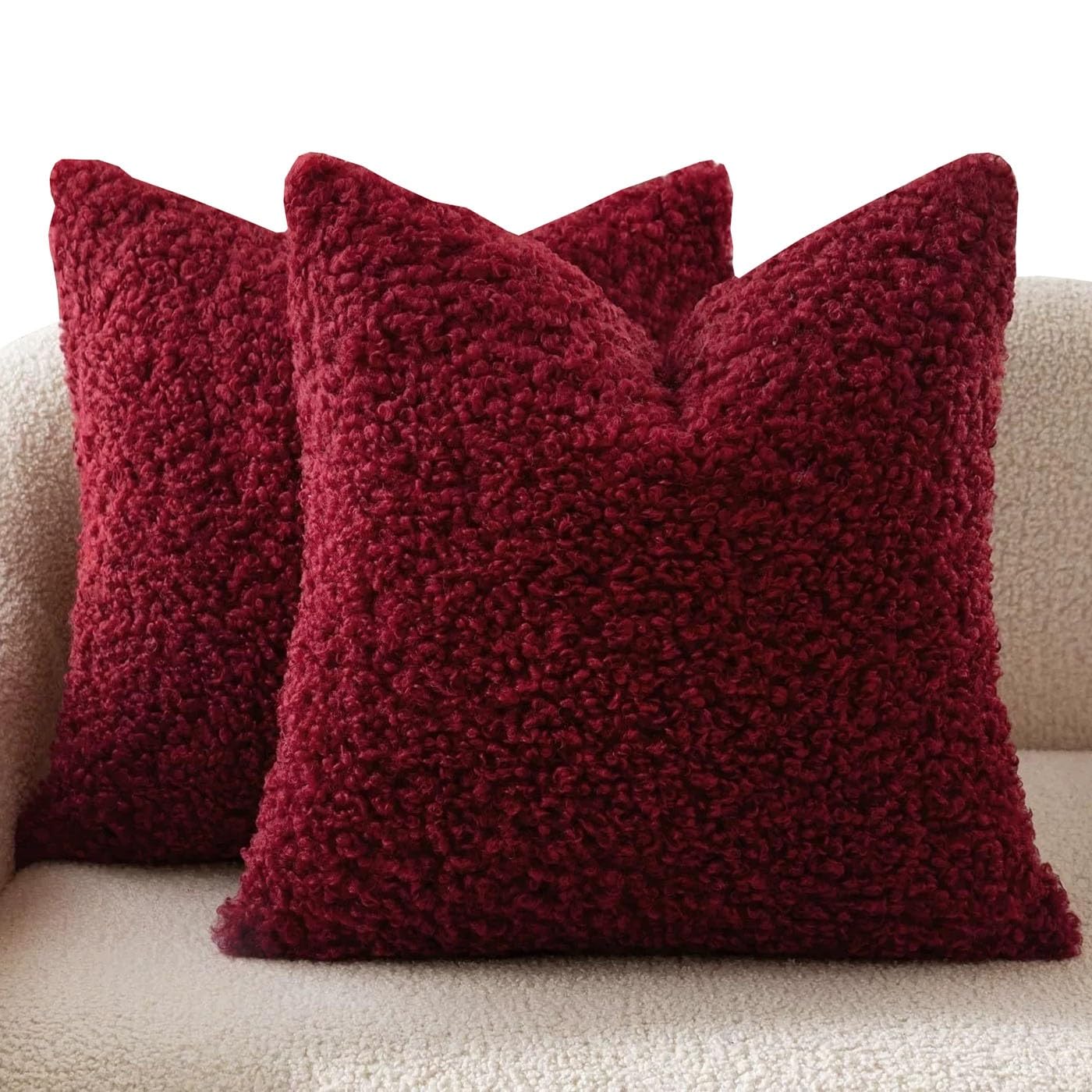SWJ-swjssb Teddy Fleece Cushion Covers Pack Of 2，Fluffy Soft Throw Pillow Cases,Plush Pillow Case For Protector Sofa Couch Bedroom Car Home Decorative Pillowcases With Zipper(Red,45x45 cm Set of 2)