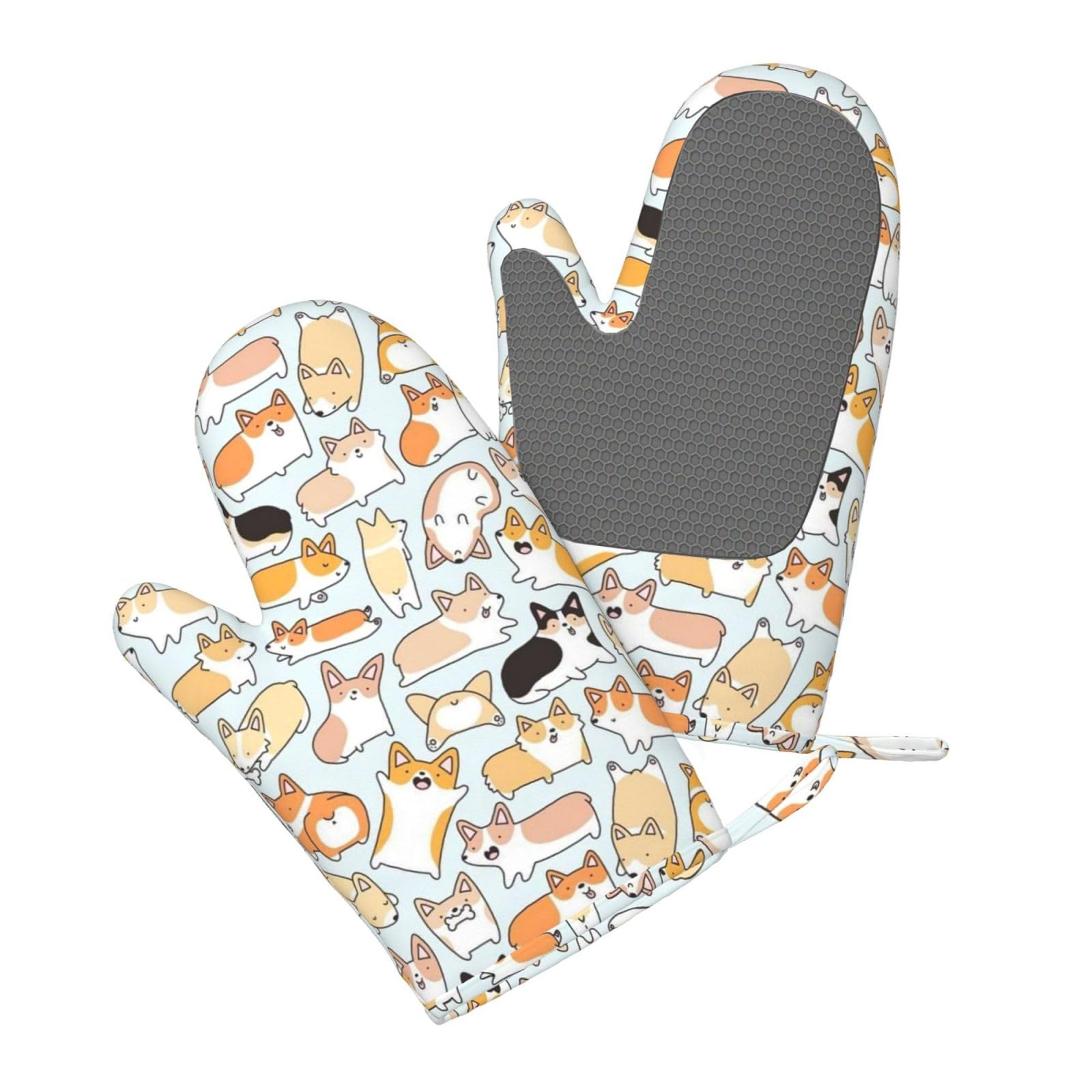 Motif Corgi,Gants de Cuisine et maniques (Lot de 4), antidérapants Gants de Four résistants à la Chaleur