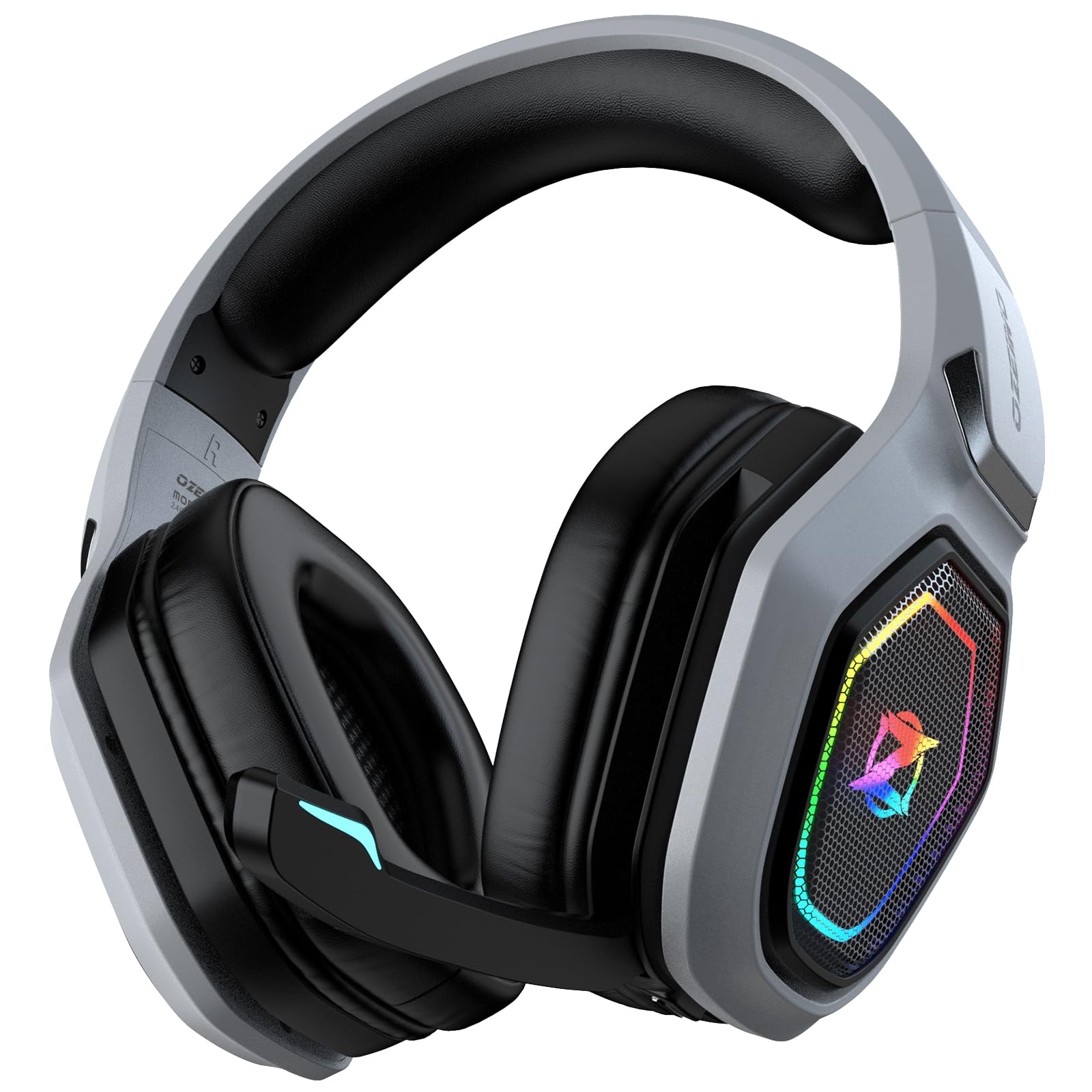 Ozeino Cascos inalámbricos para juegos, PC, PS5, PS4, USB tipo C, ultraestable, Bluetooth 5.3, micrófono abatible, batería de 25 h, para Switch, portátil, móvil, Mac (gris)