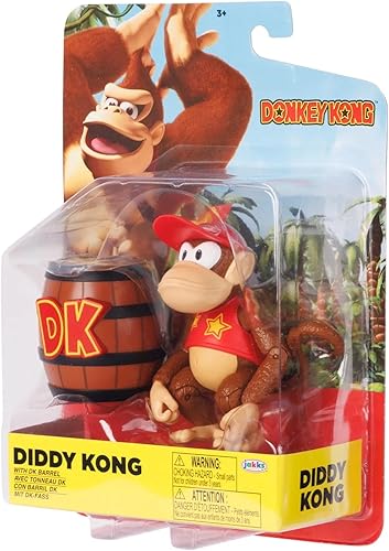 Miniatura 5 de Nintendo World of Super Mario 2023 Figura de acción de 4 pulgadas Donkey Kong con plátanos (Diddy Kong con barril DK)