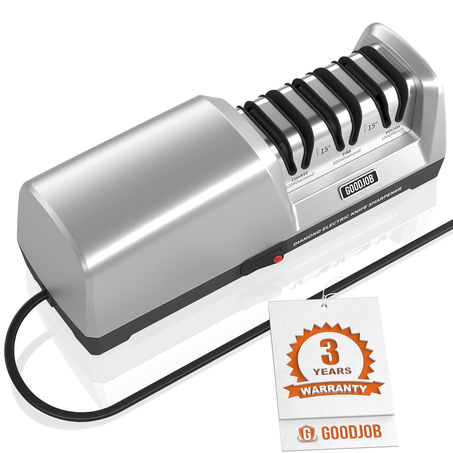 Electric Knife Sharpener for Kitchen Knives - Goodjob Automatic Professional Knife Sharpening System with Diamond Abrasives and Precision