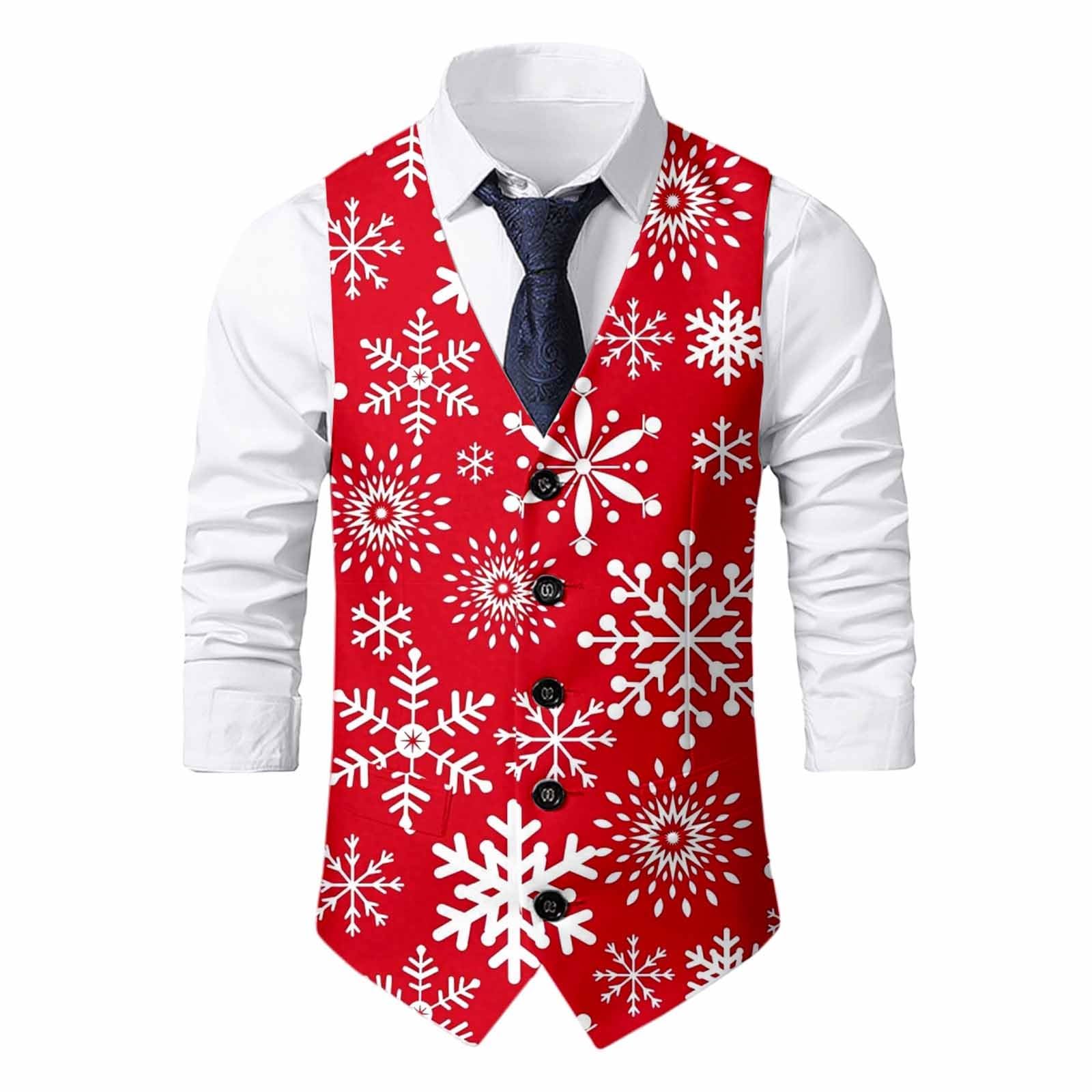 Christmas Waistcoat Mens Christmas Suit Vest un Waistcoat Fun Xmas Festive Happy Xmas Waistcoats V Neck Sleeveless Slim Fit Party Costumes Party Dress Up Vest Suit