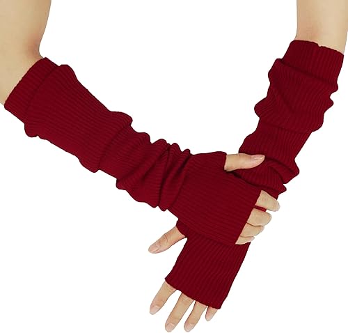 Miniatura 66 de Guantes cálidos de cachemira de brazo largo para mujer, guantes de invierno acogedores sin dedos, calentadores de brazos suaves, gran regalo de Negro