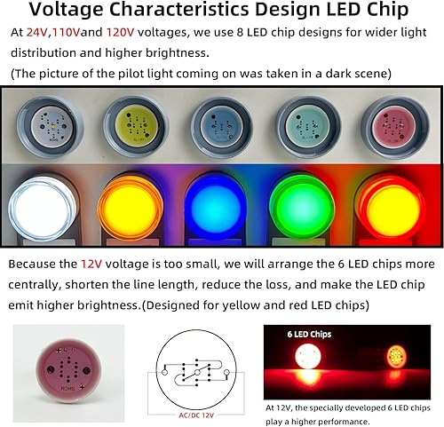 Miniatura 2 de ARLETA 10pcs ahorro de energía LED indicador luz voltaje 12V24V110V corriente 20mA agujero de montaje tamaño 0.866 in (78 pulgadas) verde amarillo