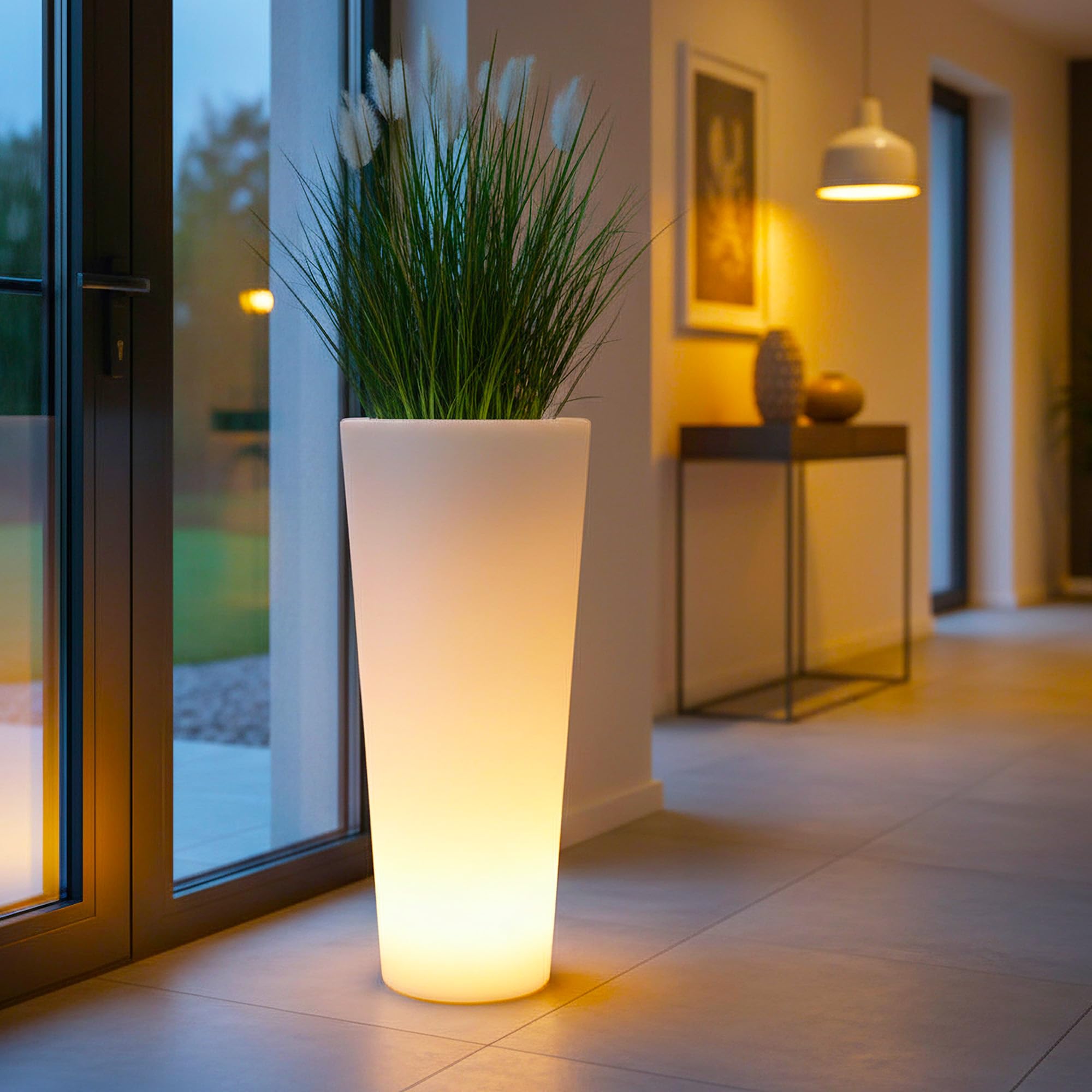 Arnusa Vaso da fiori moderno illuminato 90x37 cm fioriera PL404S vaso da fiori LED RGB con batteria e alimentatore per interni ed esterni