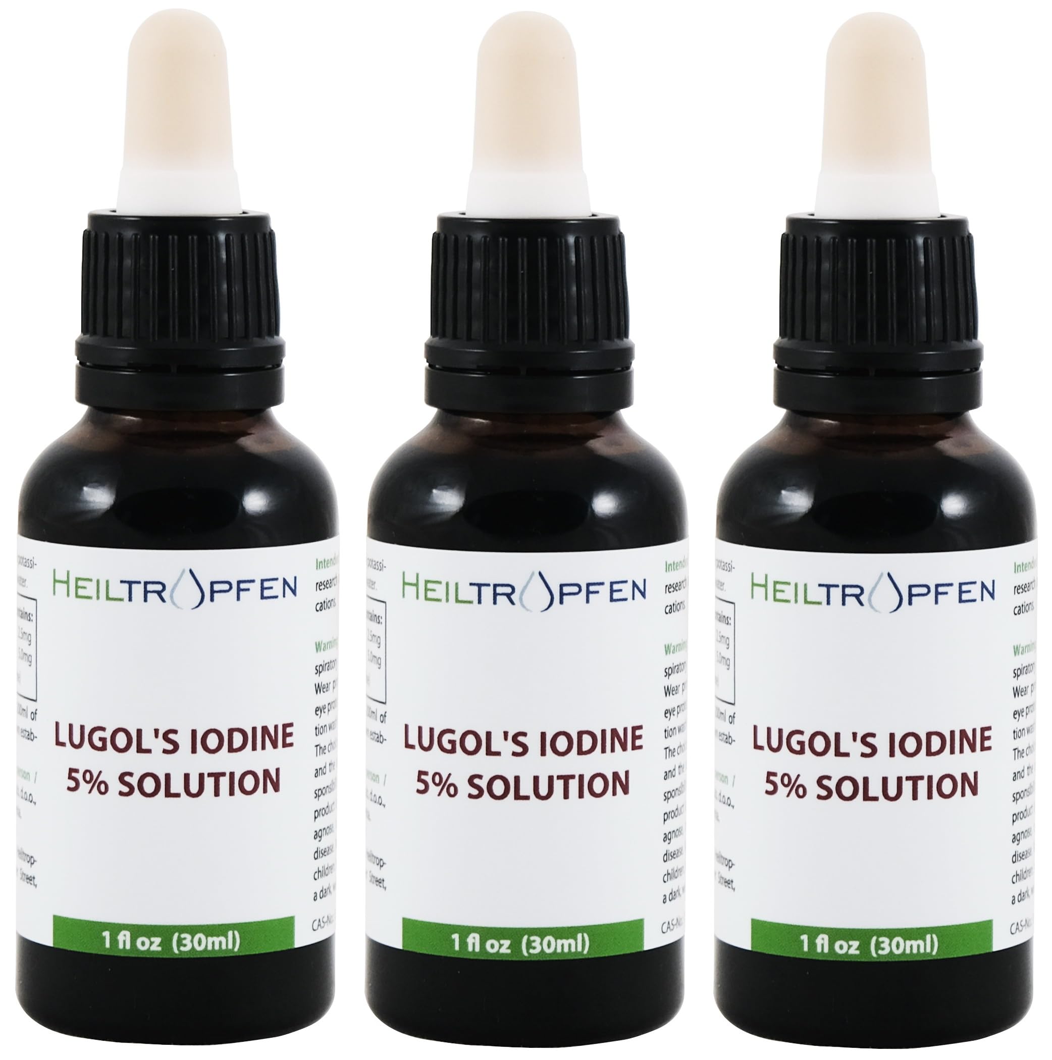 3x Lugolsche Jodlösung 5% | 3x 30 ml | Inhaltsstoffe in pharmazeutischer Qualität | 15% liquid Formulierung | 5 Prozent elementares Jod und 10% Kaliumjodid | Heiltropfen®