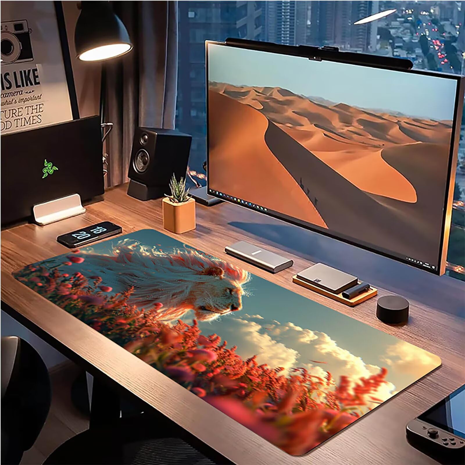 Tappetino Mouse XXL 1500 x 800 mm, Tappetino Mouse Leone, Gaming Mousepad Migliorare la Velocità e la Precisione, Mouse Pad con Base in Gomma Antiscivolo, Ufficio Accessori Gaming, Bianco 9-9250