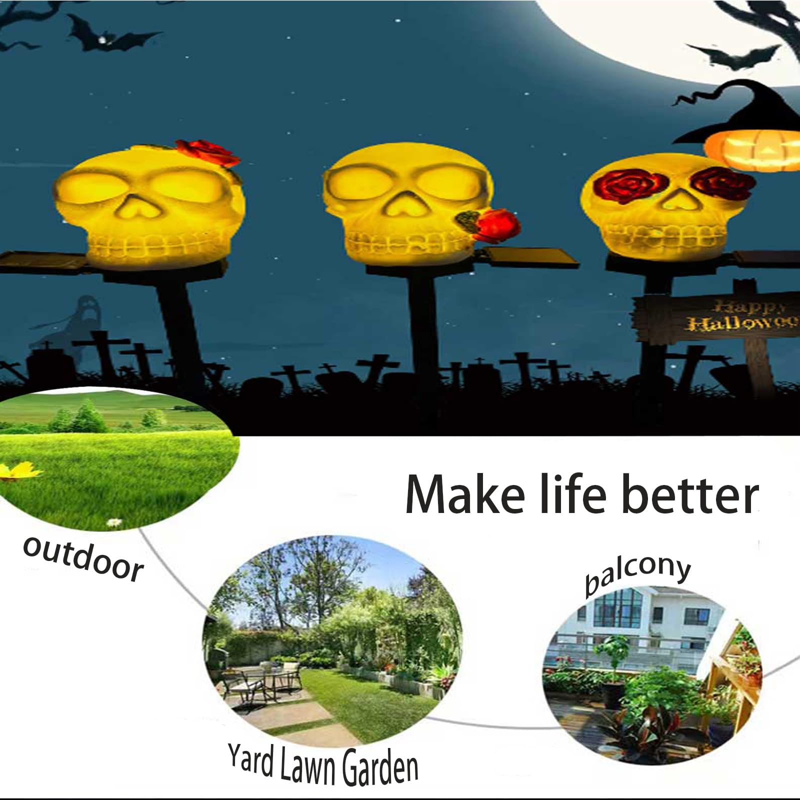 Szkielet LED lampa solarna – upiorna dekoracja halloweenowa do ogrodu, ścieżki podwórka, podwórka, wodoodporna lampa solarna na zewnątrz, dekoracja imprezowa, 4 sztuki (1)