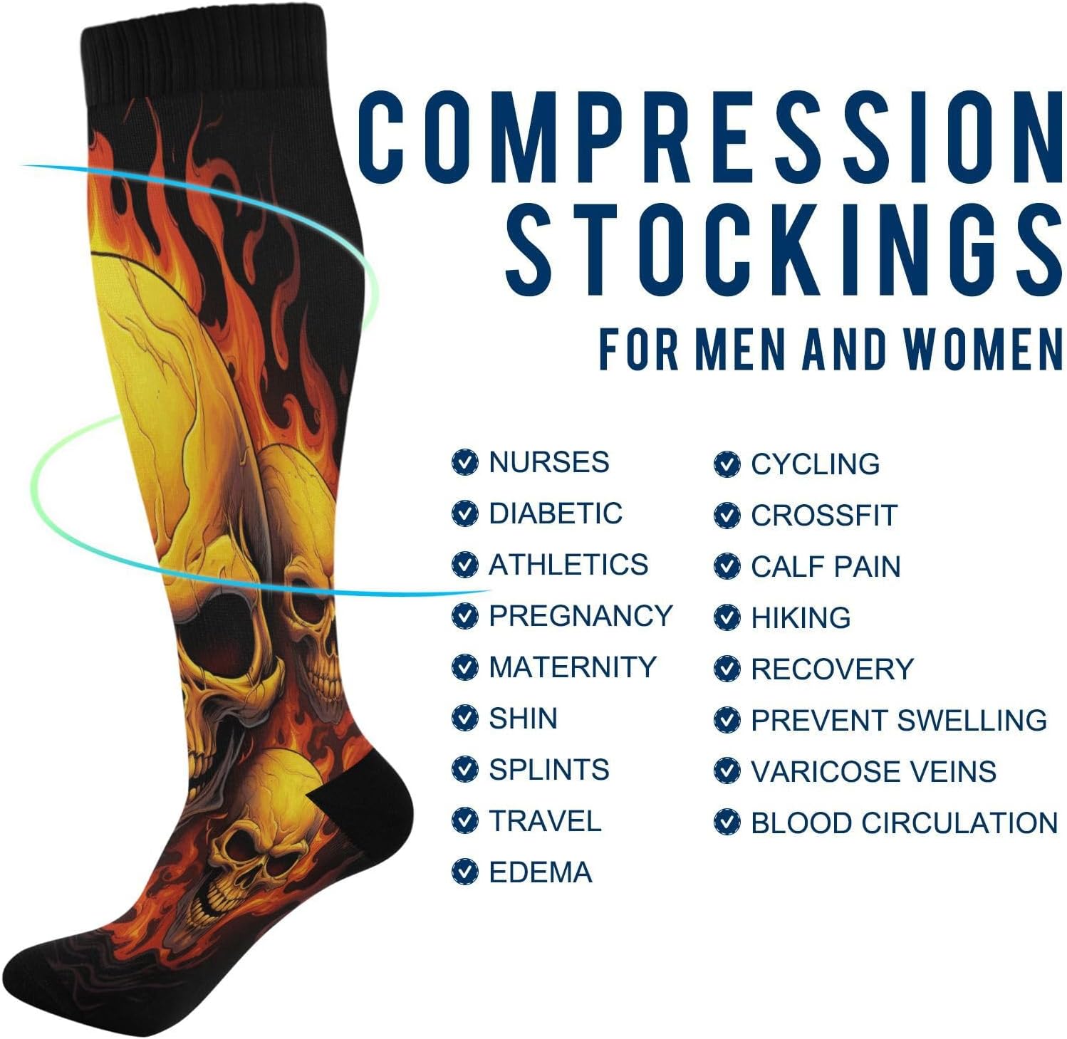 Flame Skeleton 1Pairs Compression Socks of Men & Women,Knee-High Sports Socks for Women & Men Winter Hiking Soccer Running Cycling Nurses Travel - Image 5