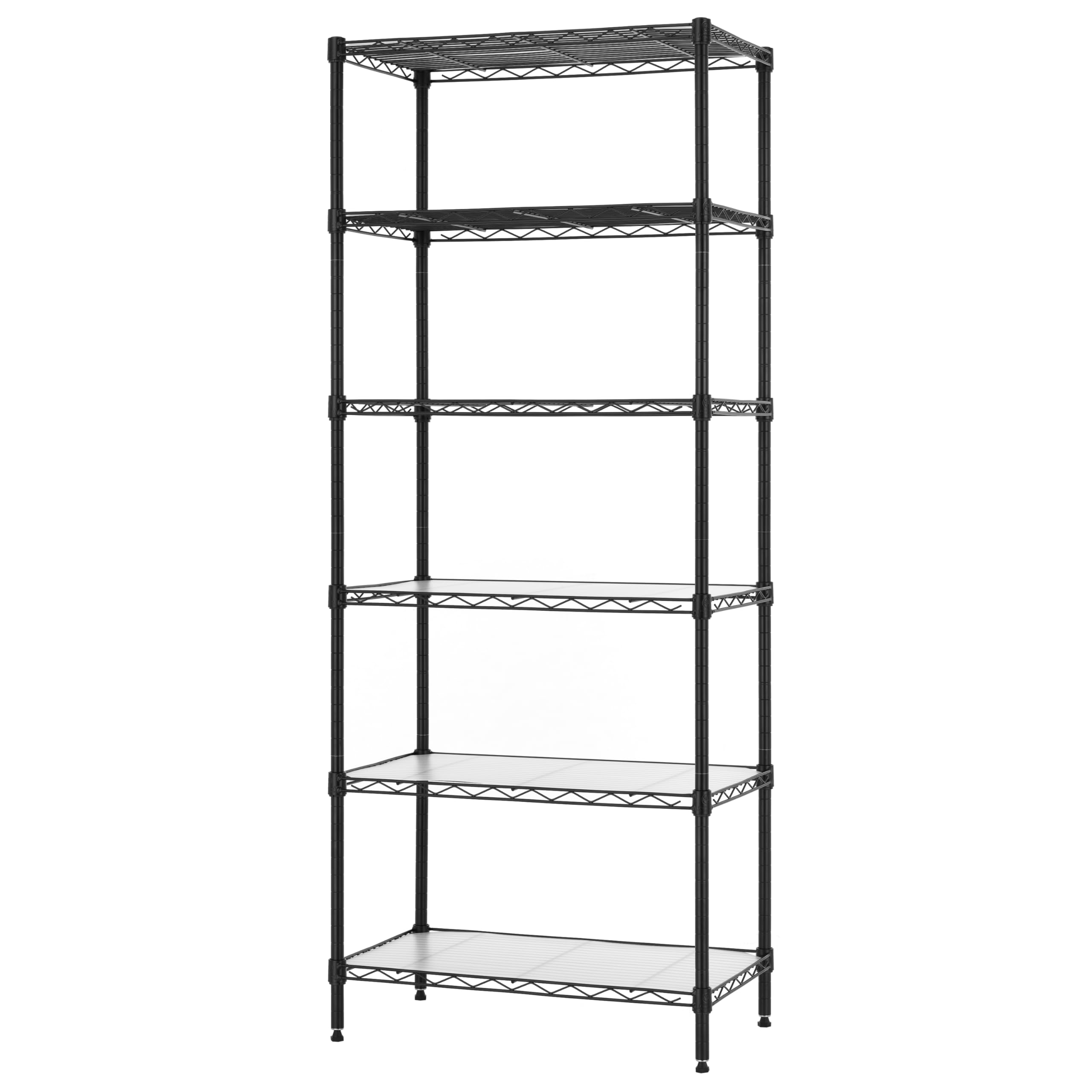 Finnhomy 6-Tier Wire Shelving Unit - Adjustable Steel Wire Rack with 6 Shelves, PE Mat and Stable Leveling Feet, NSF Certified, Black