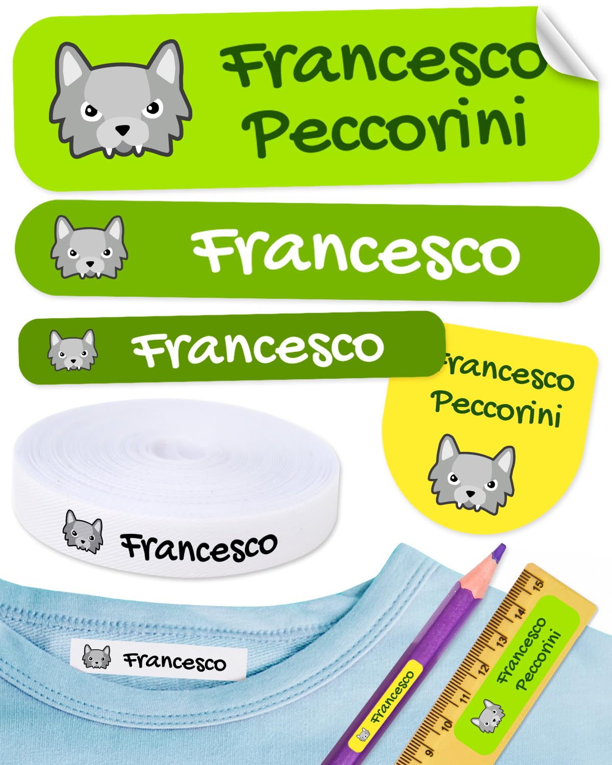 155 pcs Personalized Name Labels for Kids School. 100 Iron on Name Labels for Clothes and 55 Personalized Name Stickers. Labels to Mark Clothes and School Supplies. (Fairytales)