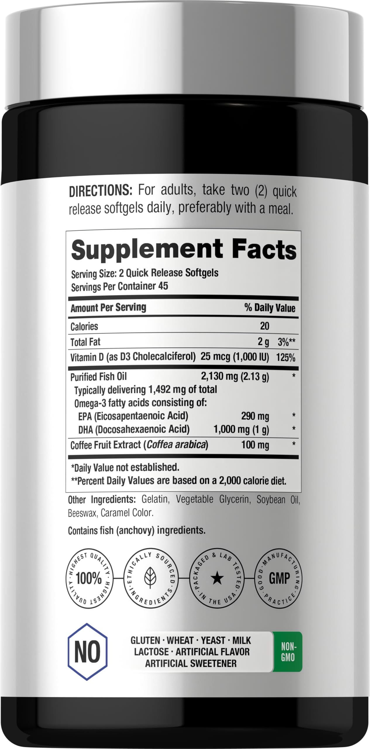Horbäach Omega + D3 | 90 Softgels | Purified Fish Oil | 2130mg — Amazon image 2