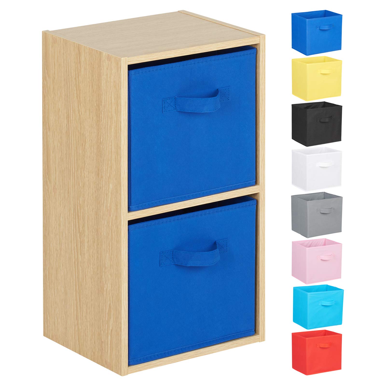 Hartleys 2 Tier Oak Cube Unit - Blue Storage Boxes