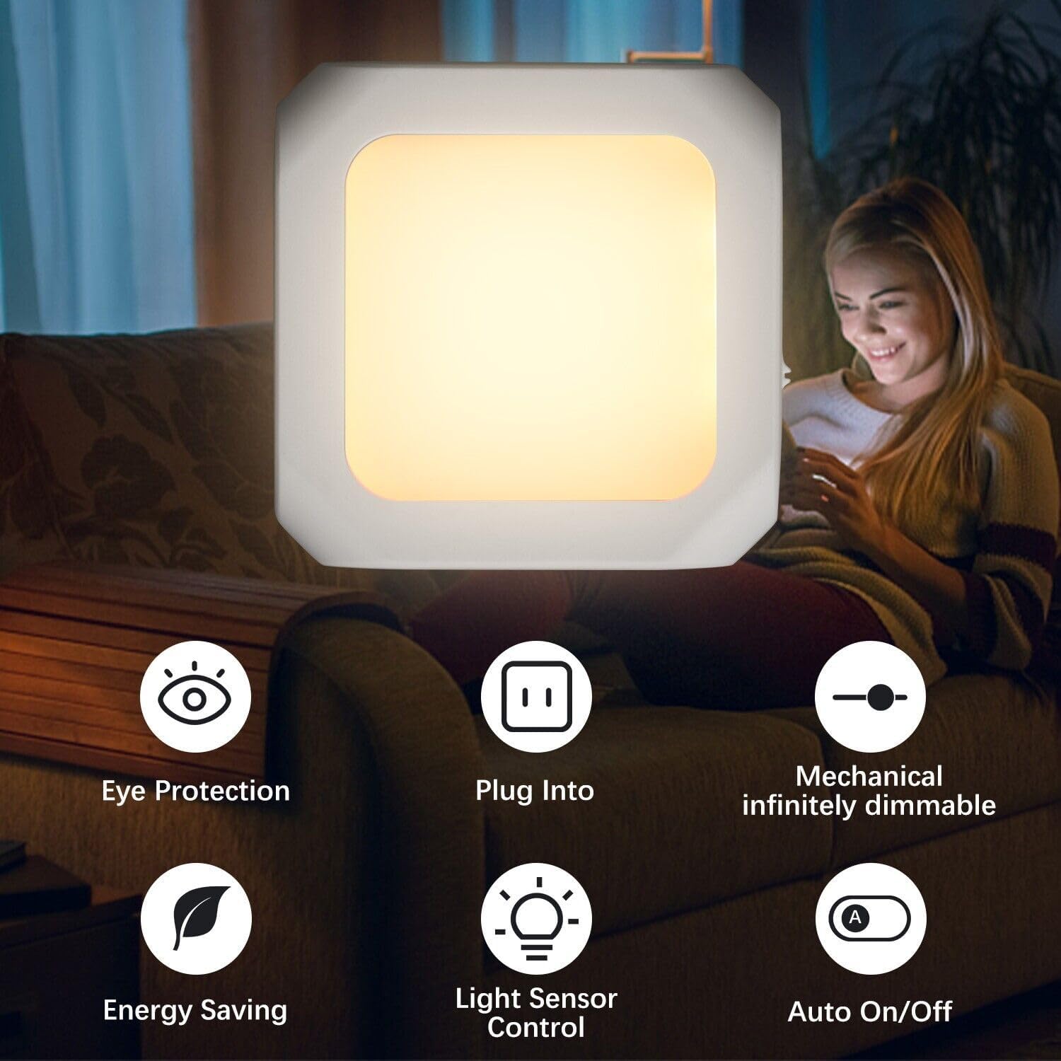 Night Light with Auto Dusk Dawn Sensor, Night Lights Plug-into Wall with Dimmable Brightness, Led Soft Warm White Nightlight for Adults Baby Kids Bedroom, Bathroom Hallway, Kitchen,【2 Pack】
