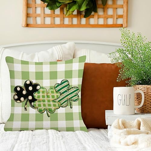 Miniatura 3 de ADFLOOD Fundas de almohada del Día de San Patricio de 18 x 18 pulgadas, diseño de búfalo de trébol a cuadros, decorativas, decoración de fiestas,