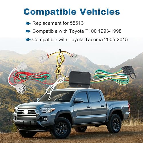 Miniatura 2 de WATERWICH Arnés de cableado de remolque de 4 vías 55513 compatible con Toyota T100 1993-1998Tacoma 2005-2015 arnés de cableado de enganche de