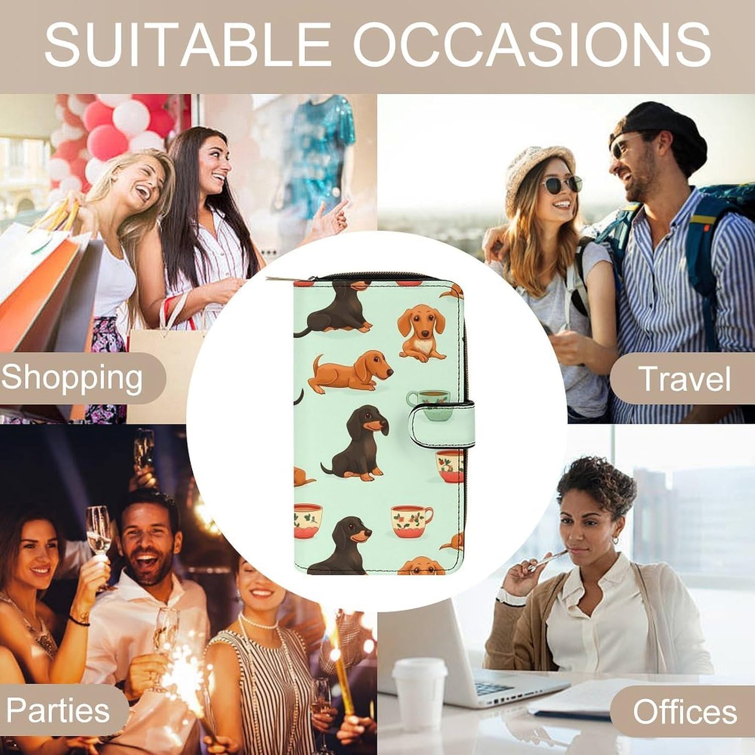 Cute Coffee Dachshund Women's Long Wallet Leather Large Capacity Wristlet Clutch Purse Wallets