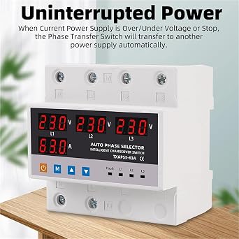 Power Automatic Transfer Uninterrupted Power 63A 100A Phase Selector Changeover Over Voltage Current Protection(100A)