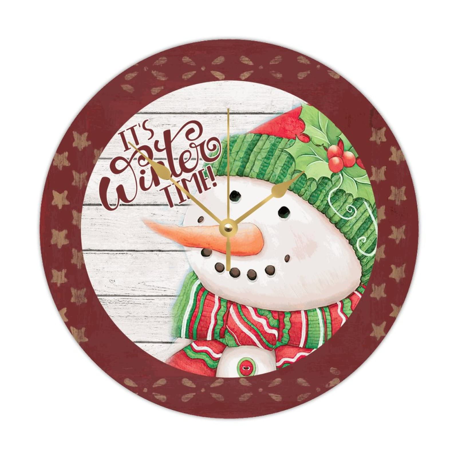 Horloge murale en bois Let It Snow 38cm ronde pour chambre enfant et déco hiver
