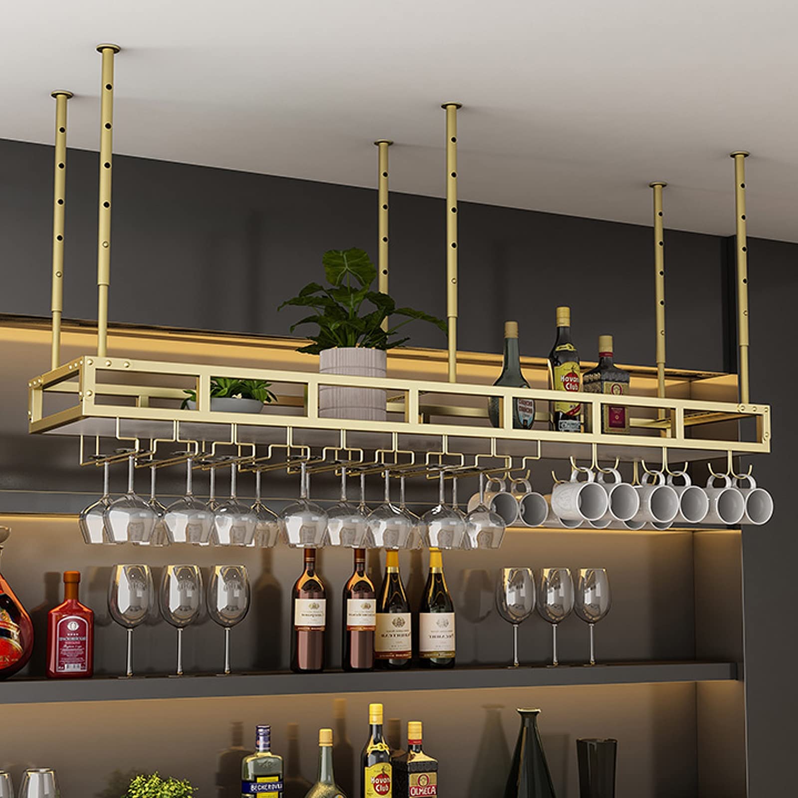 Support à verres à vin suspendu et réglable en hauteur 30-60 cm pour armoire au plafond