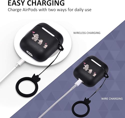 Miniatura 5 de LuGeKe Fundas para Airpods 1 y 2 con llavero, bonita funda con estampado de elefante con TPU suave protectora, a prueba de golpes, para niñas,