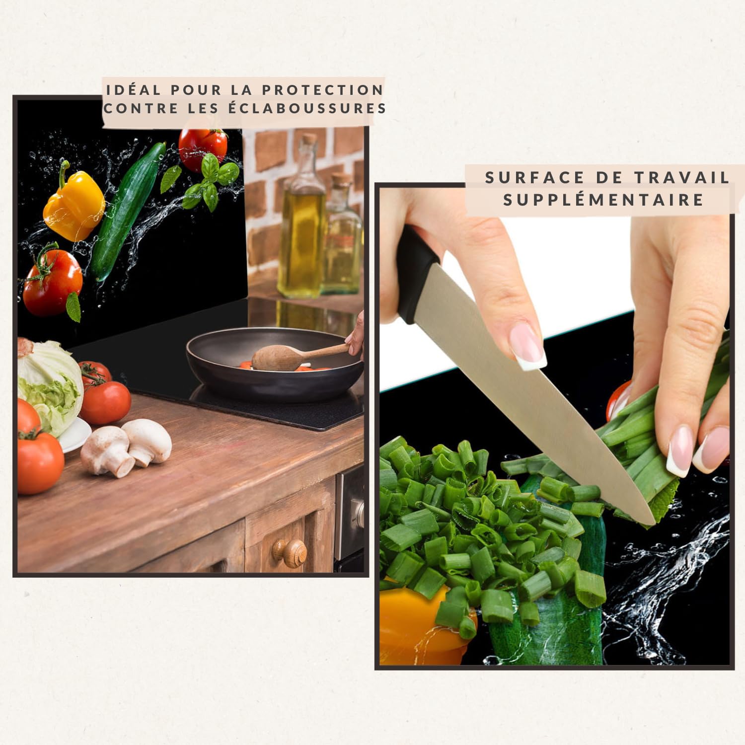 TMK - Plaque de protection en verre - 60 x 52 cm - Pour cuisinière électrique - Protection contre les éclaboussures - Plaque en verre - Décoration - Planche à découper - Légumes