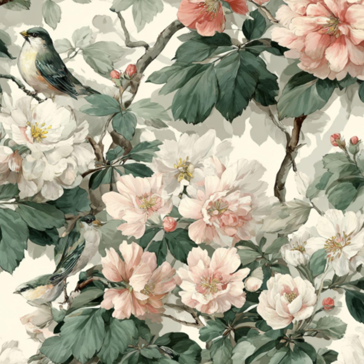 DERUINVAIO Self Adhesive Feature Removable Dreamy Cottage Garden Floral Peel and Stick Vinyl Wallpaper Roll, Sticky Lining Paper for Bedroom, Living Room, Kitchen Walls