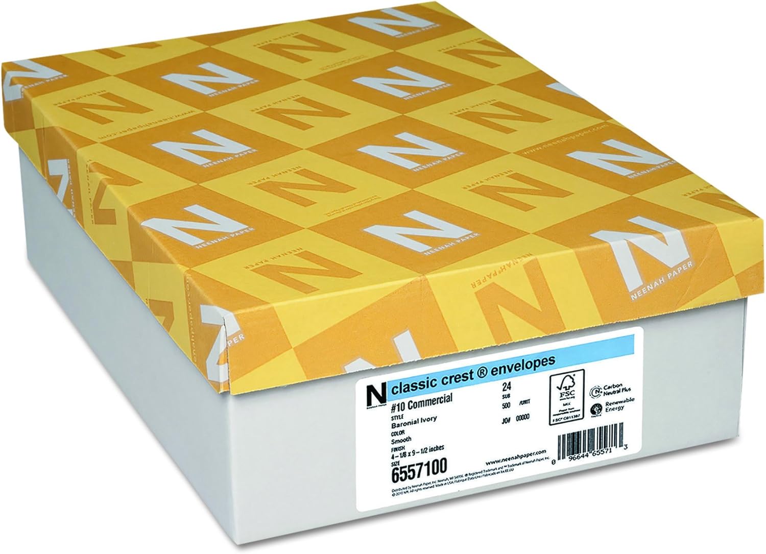 Neenah Paper Classic Crest #10 Envelope, Commercial Flap, Gummed Closure, 4.13 X 9.5, Baronial Ivory, 500/box