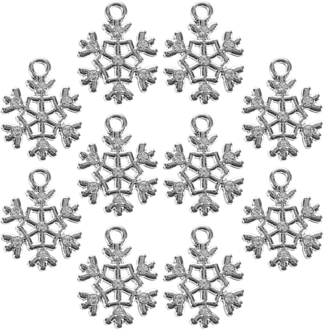 Amosfun 10pcs Christmas Pendant Charms Silver Snowflake Charms DIY Christmas Jewelry Craft Making Accessories for Necklace Bracelet Earring