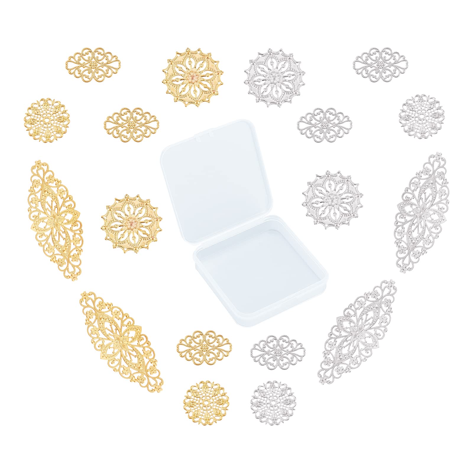 SUNNYCLUE 1 Scatola 60 Pezzi 10 Stili Fiore della Vita Connettori per Creazione di Gioielli Articoli per Artigianato Risultati di Gioielli Accessorio Collana Braccialetto, Argento Antico