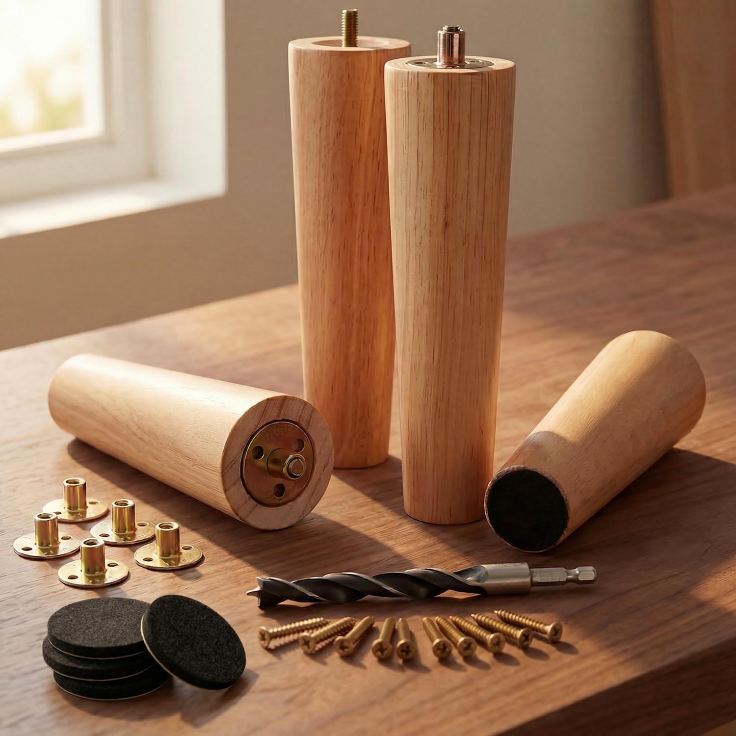 PBUY 8 Inch Heavy Duty Wood Furniture Legs Set of 4 - Solid Replacement Furniture Feet for Sofas - Wooden Couch Legs Sofa Feet Cabinet Foot -