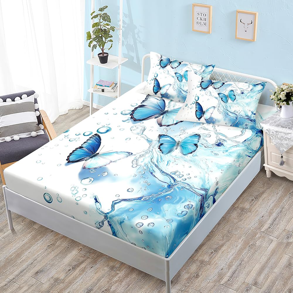 Spannbettlaken 200X200 Schmetterlingsmuster Matratzenschoner Bis 30Cm, Premium Mikrofaser Weiches Spannbetttuch,Bed Sheets,Bettlaken Spannbettuch Atmungsaktiv Und Komfortabel