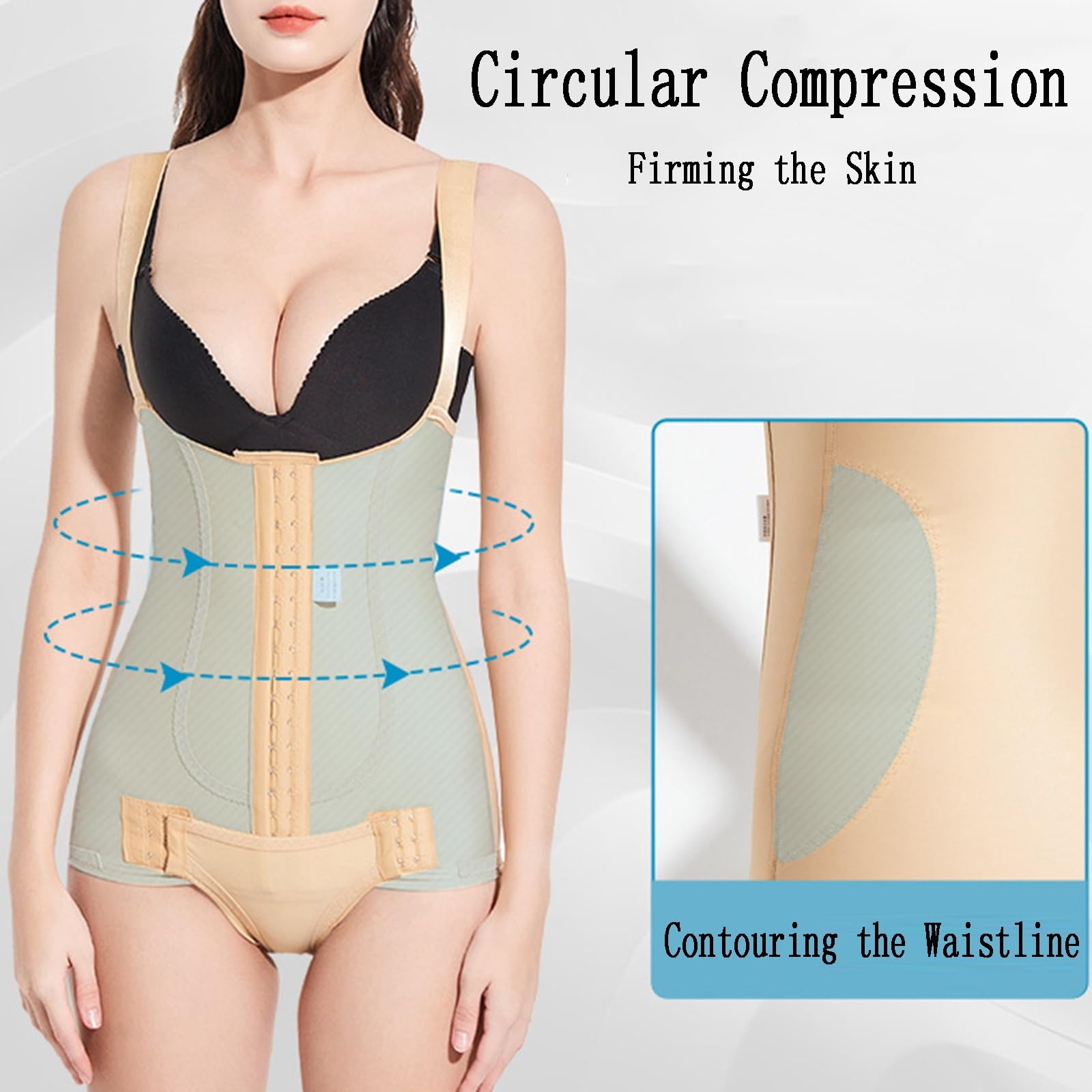 Shapewear Post-liposuccion, Crochets Avant à Plusieurs Rangées, Fermeture Pression l'entrejambe