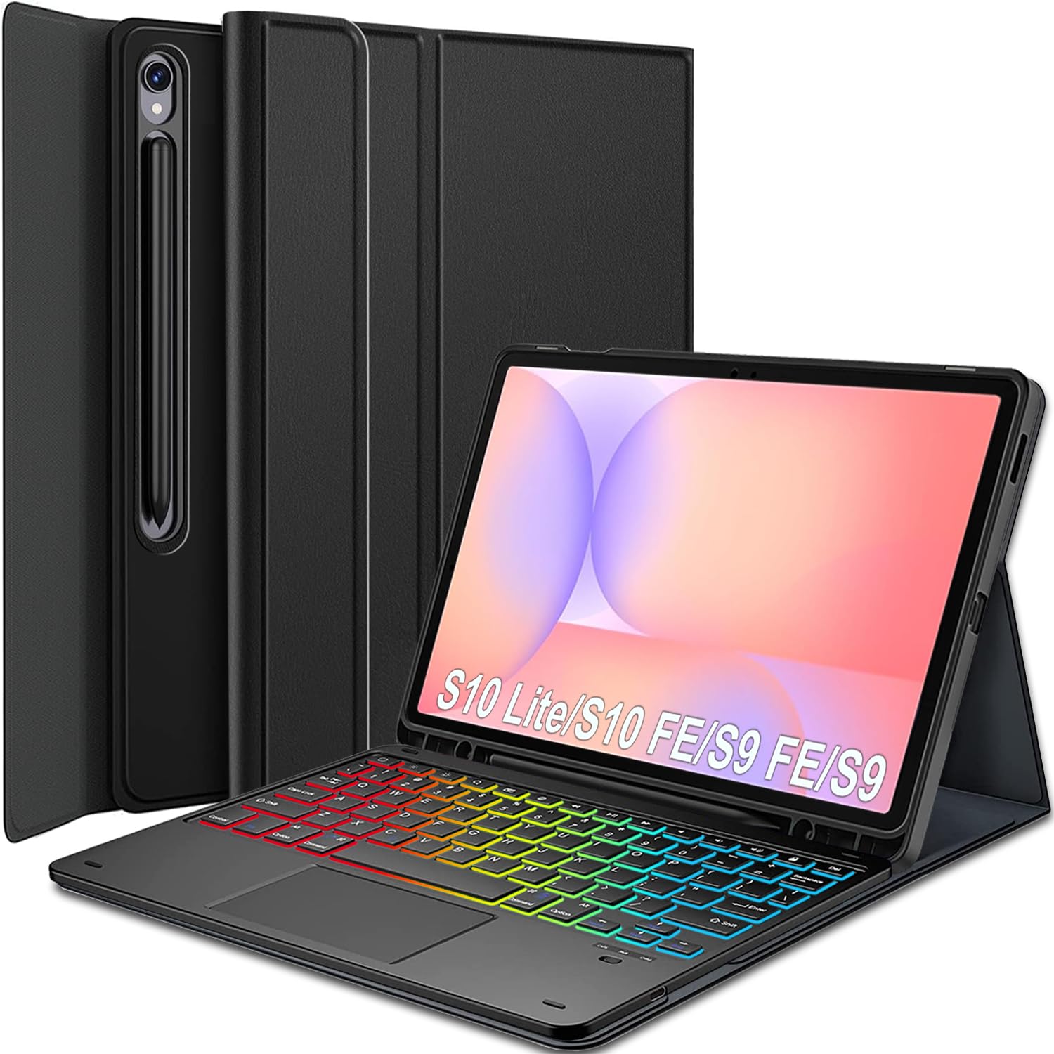Nanhent Touchpad Keyboard Case for Samsung Galaxy Tab S10 Lite/ S10 FE/ S9 FE 5G 10.9 Inch/Tab S9 11 Inch, 7 Color Rainbow Backlight Detachable