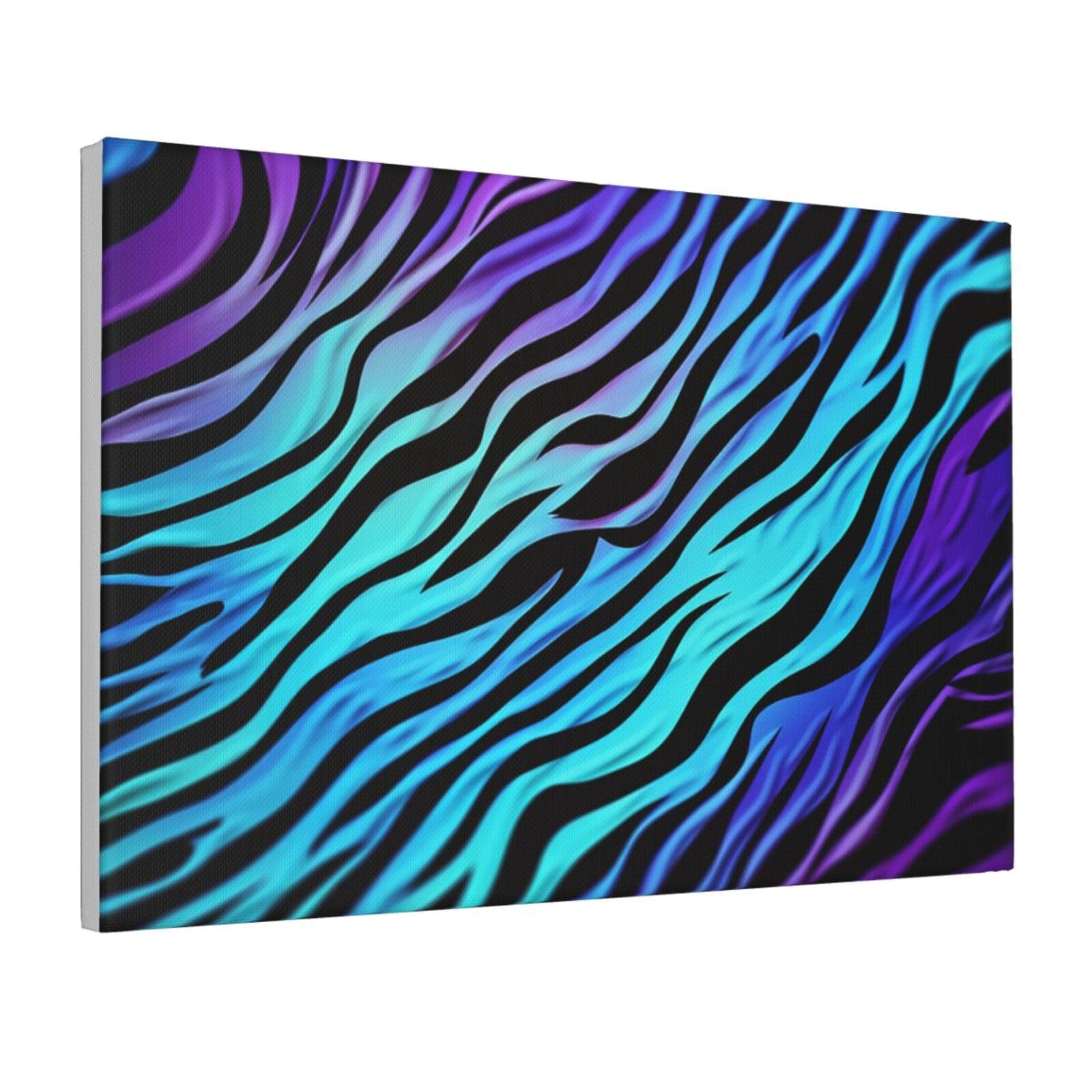 Framed Wall Art for Living Room Art Work, Purple Blue Green Camouflage Zebra Stripes Picture Prints Modern Office Wall Paintings Poster Aesthetic Wall Decorations for Home Decor Ready To Hang 8"x12"
