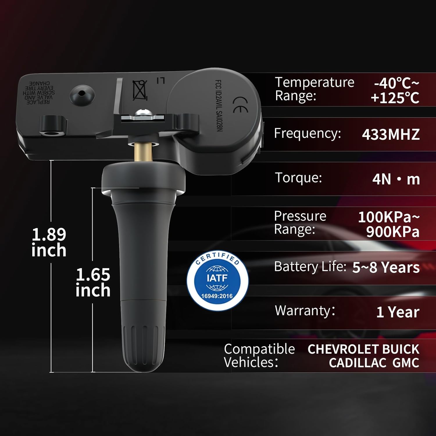 Marsflex TPMS Sensor 13598773 433MHZ Fit for Chevy GMC Cadillac Buick, Tire Sensors for Chevrolet Malibu Silverado Impala Cruze Regal Lacrosse, Tire Pressure Monitoring Sensor Replaces# 13516165 4PCS