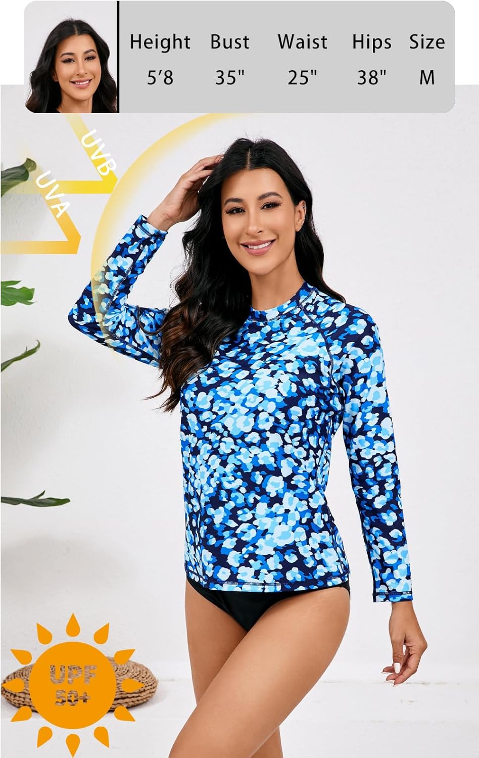Halcurt Womens Long Sleeve Rash Guard Swim Shirts with Built in Bra UPF50+ Sun Protection Swimsuit Top