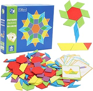 مكعبات تانجرام خشبية بأشكال هندسية، 130 قطعة