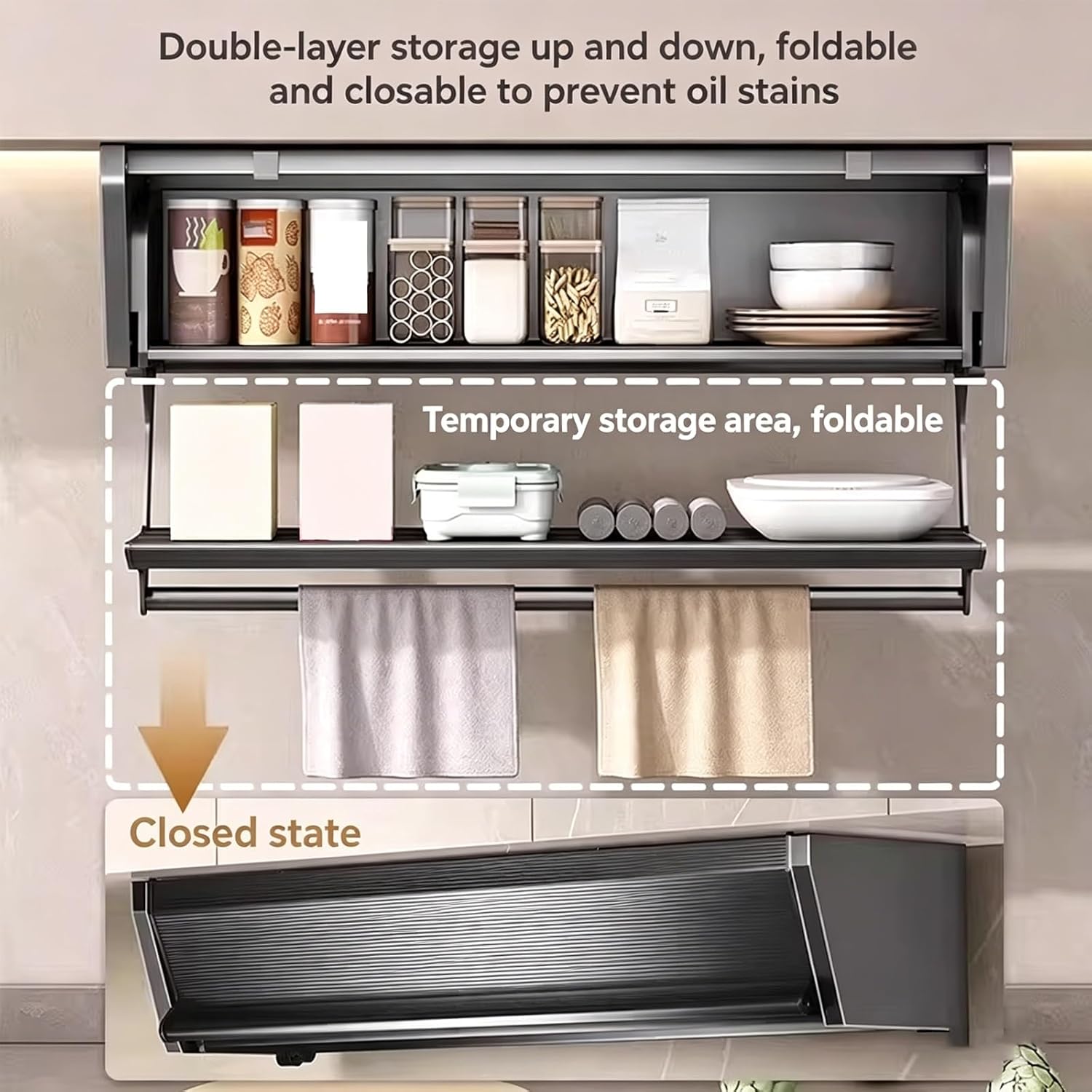 Display Cabinet Display Storage Cabinet Doors and Shelves Aluminum Alloy Material Double Layer Storage 50/60/70/80CM Easy to Install Space Saving for Kitchen Bathroom Living Room(60 * 21 * 34cm)