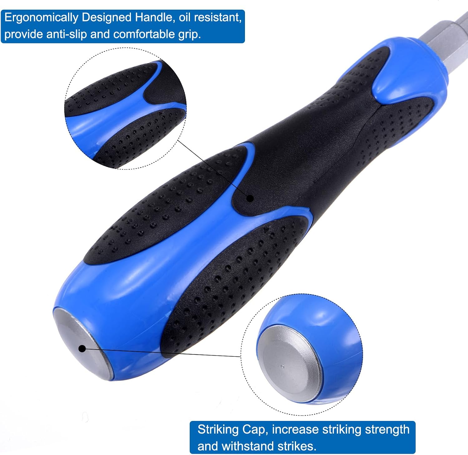 HARFINGTON 2pcs Magnetic Screwdriver SL8 x 185mm CR-V High Torque Go-thru Steel Blade Slotted Flat Screwdrivers with Striking Cap for Fastening, Chiseling and Loosening