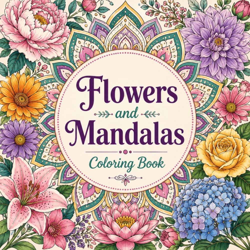 Flowers and Mandalas: Coloring Book for Adults