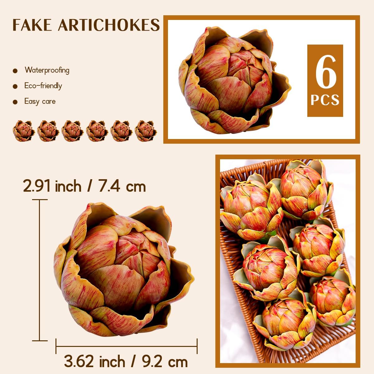 6Pcs Small Faux Artichokes Fake Artichokes Artificial Vegetables and Fake Fruits Artichoke Bowl Filler for Home Kitchen Centerpiece Tabletop Decorations(Yellow)