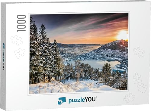 Sunset on The Mountain Top in Bergen. Norway... Jigsaw Puzzle Jigsaw Puzzle with 1000 Pieces