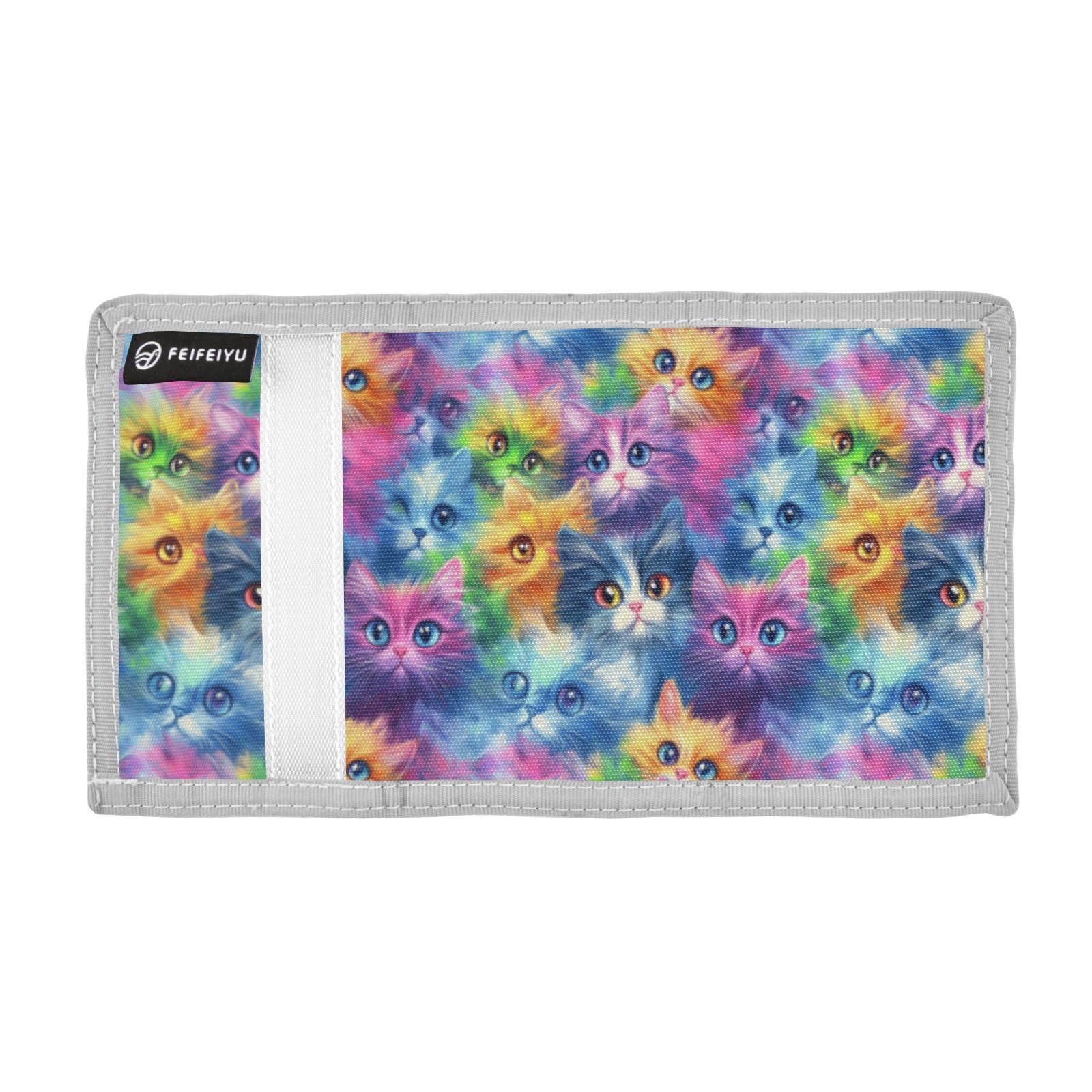 Wusikd Colorful Cat Kids Wallet for Boys Girls Cute Toddler Trifold Wallet Novelty Wallet for Teens Women Men