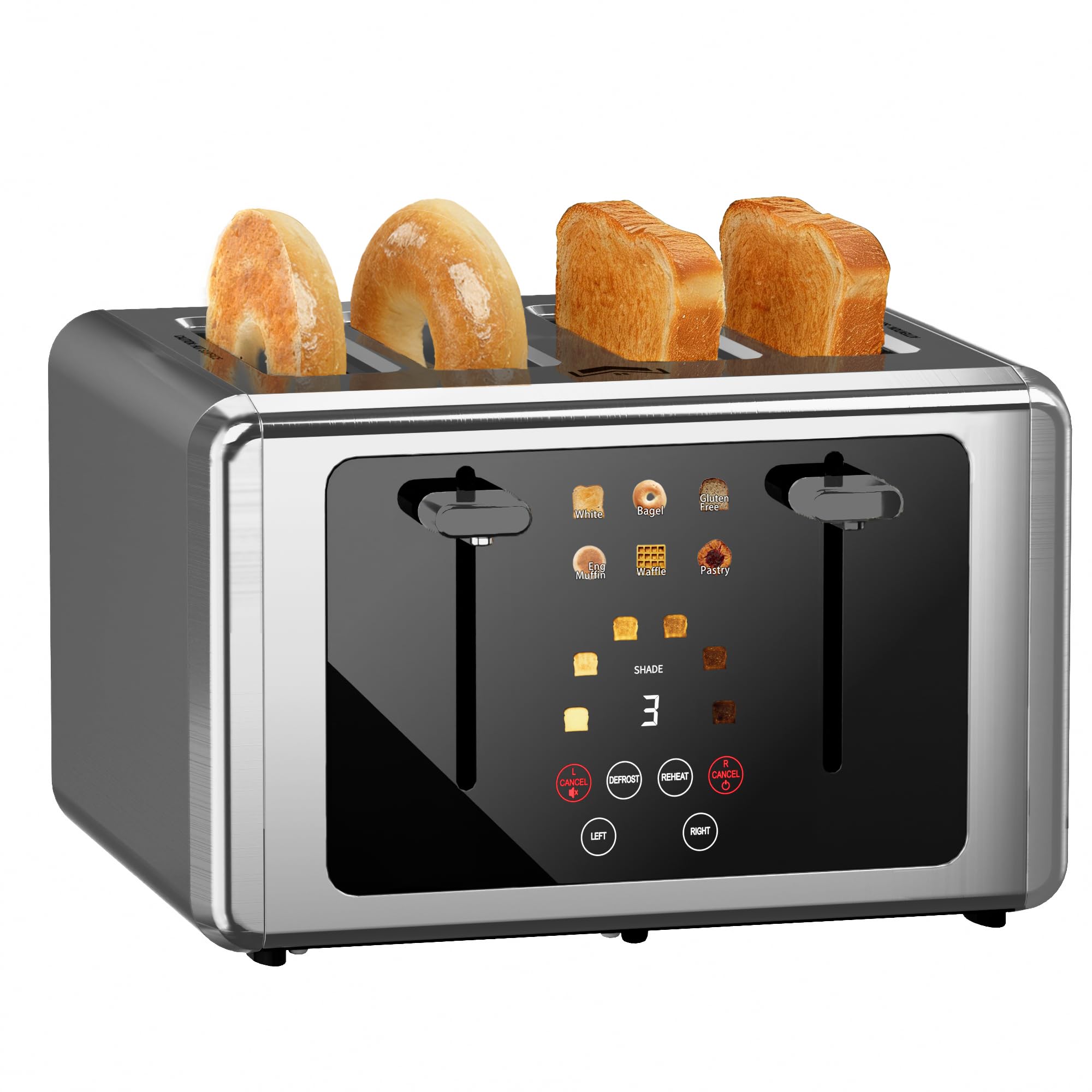 WUNLY Smart Digital 4-Slice Touchscreen Toaster, Wide Slots &amp; Dual Control
