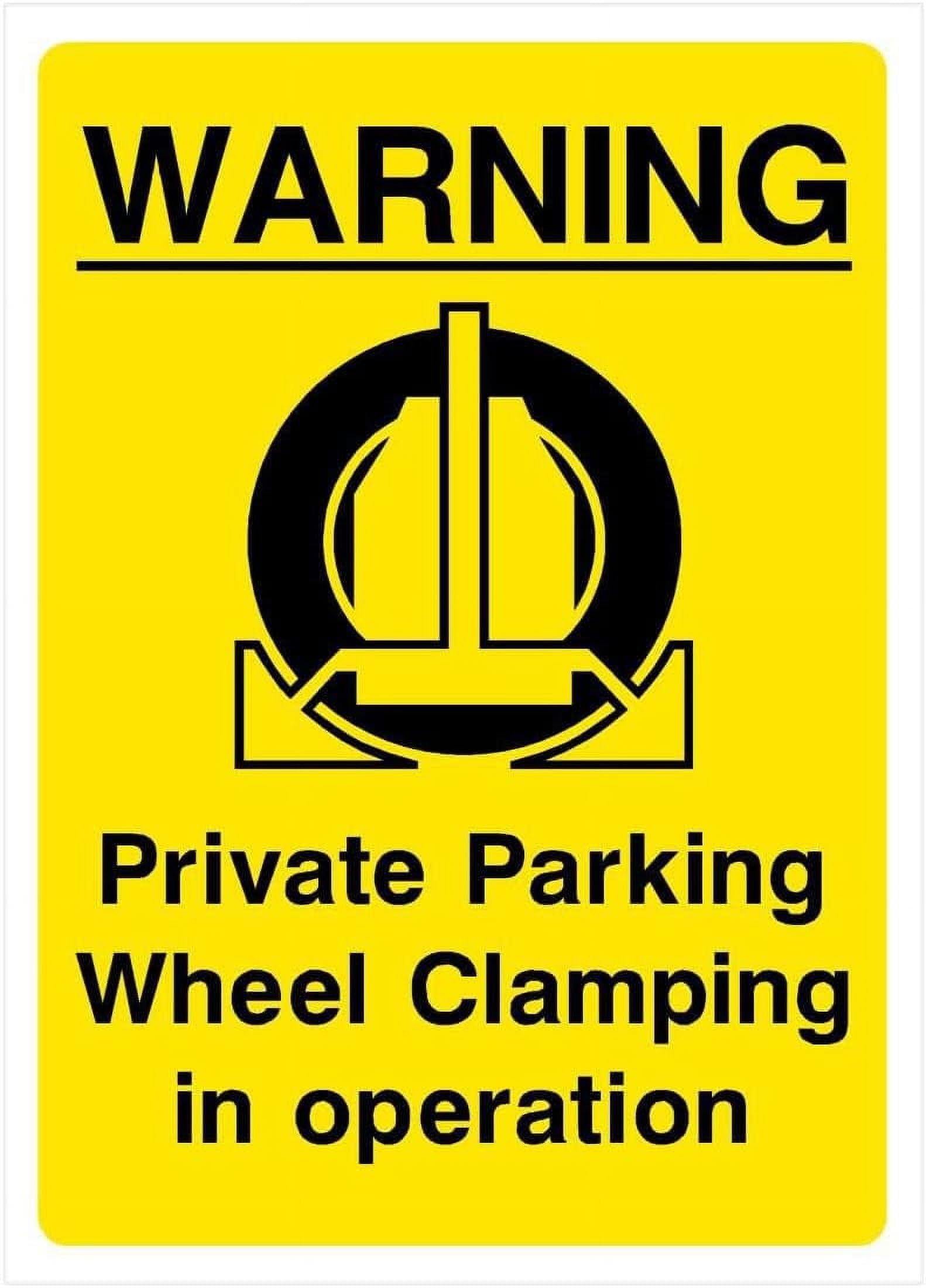 (2-Pack) Metal Tin Sign Private Parking Wheel Clamping Sign - 12x8 Inch - Caution Warning Security Indoor & Outdoor Home Office Work