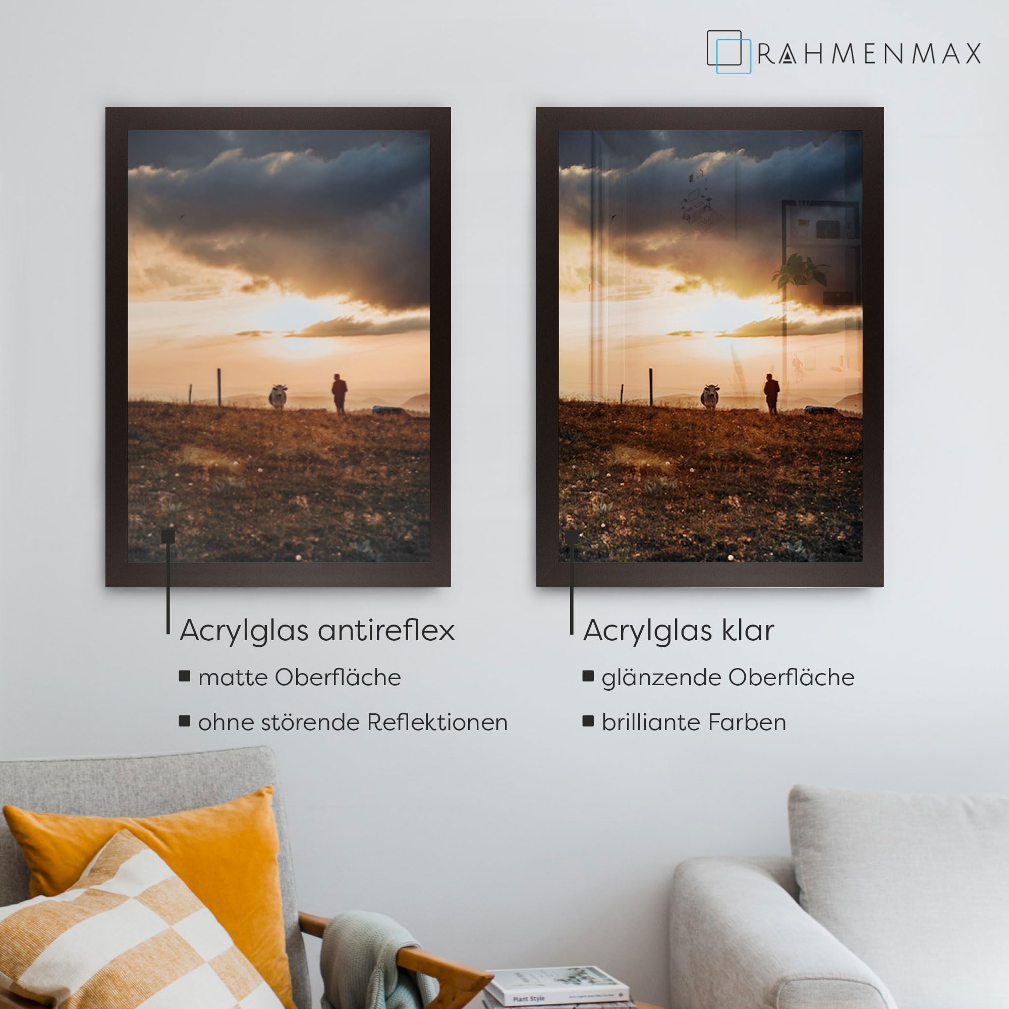 Morena MDF Rahmen für Bild 76x100cm Braun mit Acrylglas | zum Aufhängen Hoch- und Querformat/Maßanfertigung möglich/Puzzle Rahmen/mit 1mm klarem Acrylglas