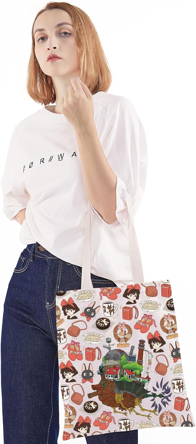 WZMPA Kiki's Anime Tote Bag Kiki & Jiji Fans Gift Black Cat Jiji Reusable Grocery Bag Magical Gil Kiki Merchandise - Image 4